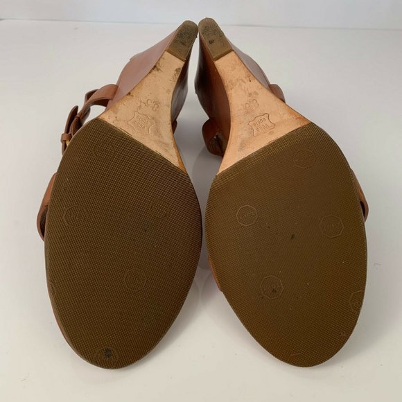 AERIN GEORGICA TAN LEATHER WEDGE SANDALS SIZE 8.5 - Picture 6 of 9